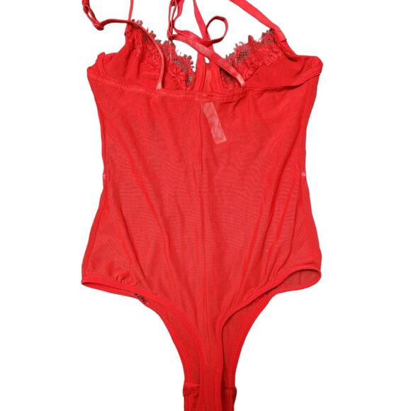 Pretty Little Thing womens S Red bodysuit lace lingerie strappy one piece - Picture 3 of 7